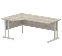 Vitali C-Leg Left Hand Ergonomic Office Desk (Silver Legs), 180wx120/80dx73h (cm), Grey Oak