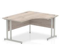Vitali Deluxe Left Hand Ergonomic Office Desk (Silver Legs), 140wx80dx73h (cm), Grey Oak