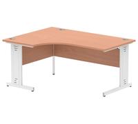 Vitali Deluxe Left Hand Ergonomic Office Desk (White Legs), 160wx120/80dx73h (cm), Oak, Express Delivery
