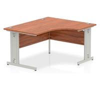 Vitali Deluxe Right Hand Ergonomic Office Desk (Silver Legs), 140wx80dx73h (cm), Walnut, Fully Installed