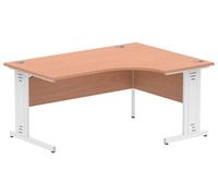 Vitali Deluxe Right Hand Ergonomic Office Desk (White Legs), 160wx120/80dx73h (cm), Oak, Express Delivery