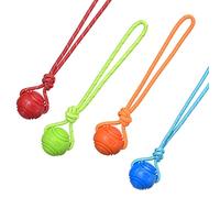 Vitalili Dog Training Ball on A Rope Rubber Dog Rope Toys Ball with Handle for Tug of War K9 Training Rewards for Belgian Malinois Gifts, 6cm in Diameter for Medium Dogs 30-60 Lbs, Pack of 4