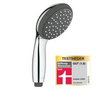 Vitalio Start 100 - Hand Shower 10 cm (2 Spray Rain and Jet, Water Saving 5.7 l/min Flow Limiter, Anti-Limescale System, Universal Mounting System,