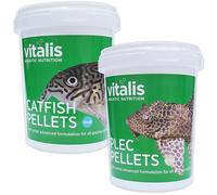 Vitalis Catfish Pellets XS 260g & Plec Pellets (8mm) 300g for Catfish & Pleco Bottom Feeder Fish Food Aquarium Tank