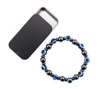 VITALIS LIGHT Mens Evil Eye Bracelet - Natural Hematite Protection Beaded Bracelet for Men & Women - Durable Double Elastic Stretch 8mm Stones - Spiritual 'Mal de Ojo' Amulet in Gift Tin Box, One Size