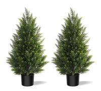 Vitalismo Artificial Cedar Trees 2 Set - Realistic Fake Plants Indoor Outdoor with PE Leaves, Large Evergreen Pine Topiary Shrubs for Living Room Entrance Patio Garden Home Office Christmas Decor