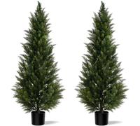 Vitalismo Artificial Topiary Cedar Trees 5ft, Realistic Fake Plants Indoor Outdoor with PE Leaves, Faux Boxwood Evergreen Pine Shrubs for Entrance Patio Garden Home Office Christmas Decor, Set of 2