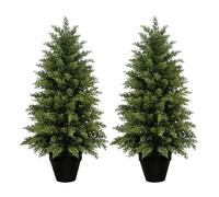 Vitalismo Artificial Topiary Cypress Trees, Indoor Outdoor Large Fake Plants with TPE Leaves, Realistic Evergreen Pine Shrubs for Front Porch Patio Garden Home Office Christmas Decoration, Set of 2