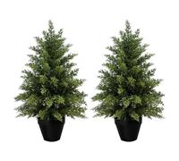 Vitalismo Artificial Topiary Cypress Trees, Indoor Outdoor Large Fake Plants with TPE Leaves, Realistic Evergreen Pine Shrubs for Front Porch Patio Garden Home Office Christmas Decoration, Set of 2