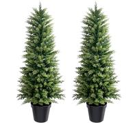 Vitalismo Artificial Topiary Cypress Trees, Indoor Outdoor Large Fake Plants with TPE Leaves, Realistic Evergreen Pine Shrubs for Front Porch Patio Garden Home Office Christmas Decoration, Set of 2