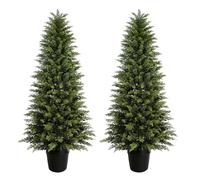 Vitalismo Artificial Topiary Cypress Trees, Indoor Outdoor Large Fake Plants with TPE Leaves, Realistic Evergreen Pine Shrubs for Front Porch Patio Garden Home Office Christmas Decoration, Set of 2