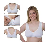 Vitality Care Front Fastening Bra for Women, Cotton Wireless Bra with Hook Loop Closure, Multi-Cup Fit B to DD, Light Support, Plus Size, White, Size 34
