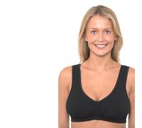 Vitality Care Front Fastening Bra for Women, Wire Free Full Coverage with Hook & Loop Closure, Cotton Blend, Adjustable Straps, Plus Size, Light Support, Black, 42