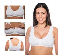 Vitality Care Front Fastening Bra with Pockets Non Wired Cotton Post Surgery Mastectomy Support White Plus Size Vest Style Full Coverage Band Size 34B