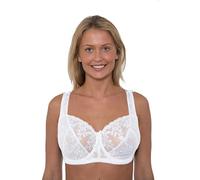 Vitality Care Full Coverage Floral Embroidered Lace Underwired Non-Padded Bra for Plus Size Large Busts Adjustable Straps Everyday Support White Size 44H