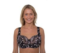 Vitality Care Ladies Full Coverage Floral Embroidered Lace Underwired Non-Padded Bra for Plus Size and Large Busts, Everyday Support Bra, Black/Pink, Sizes 34-46, D-J Cups