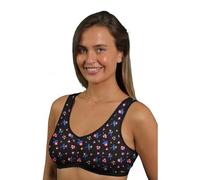 Vitality Care Wire-Free Pull-On Sleep Bra in Cotton Elastane Blend with Ruched Detail Full Coverage for Women, Multi-Cup B-DD Sizes 34-48, Black Floral