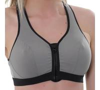 Vitality Care Women's High Impact Sports Bra Non-Wired Full Coverage Zip Front Racerback with Adjustable Padded Straps Grey 36D