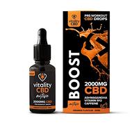 Vitality CBD Active Boost Drops with Vitamin B12, Caffeine, Ashwagandha, 2000mg of CBD, 30ml, Orange Flavour, NO THC