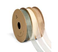 Vitalizart 3/8" x 30 Yards Organza Ribbon Cream White & Gold & Green 3 Rolls x 10 Yd Sheer Ribbon for Gift Wrapping, Crafts, Christmas Tree Bows, Wedding Invitations, Bouquet