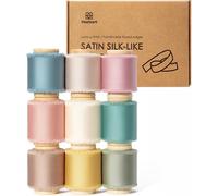 Vitalizart Assorted 9 Colours Silky Satin Ribbon, 1.5'' x 45 Yard with Wooden Spool (9 Rolls*5 Yd), Handmade Fringe Chiffon Ribbons for Gift Wrapping, Decoration, DIY Craft, Wedding Bridal Bouquet