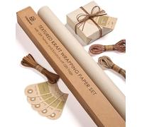 Vitalizart Beige Kraft Wrapping Paper 76 cm x 5 m With Twine Ribbons | Extra Thick Brown All-in-One Wrapping Paper & Gift Tags Set for Christmas Birthday Baby Shower Wedding Handmade Crafts