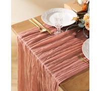 Vitalizart Cheesecloth Table Runner Pink 120 Inches Gauze Boho Rustic Peach Coral Cheese Cloth Table Runner for Wedding Bridal Shower Fall Thanskgiving Decoration