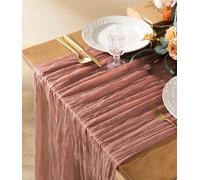 Vitalizart Cheesecloth Table Runner Pink 120 Inches Gauze Boho Rustic Peach Coral Cheese Cloth Table Runner for Wedding Bridal Shower Fall Thanskgiving Decoration