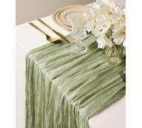 Vitalizart Cheesecloth Table Runner Sage Green 35 x 120 inches Rustic Gauze Fabric Tablecloth Sheer Boho Wedding Table Cover Cheese Cloth Table Decoration for Festival Party & Birthday & Arch