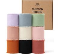 Vitalizart Chiffon Ribbon Mixed 9 Colours 1.5'' x 45 Yd, Fabric Silky Ribbons 9 Rolls 1.5'' x 5 Yd, Handmade Fringe for Wedding Invitation, Bridal Bouquet, Gift Wrapping, Holiday Decoration, DIY Craft