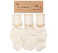 Vitalizart Cream 100% Cotton Ribbon 1-1/2" x 15Yd, Handmade Frayed Fringe Fabric Ribbons for Gift Wrapping, Wedding Invites, Bridal Shower Bouquets, Christmas Decorations