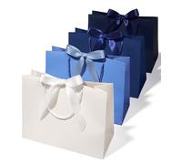 Vitalizart Large Gift Bags With Handles & Bows, Blue Series 4-Piece Set | Paper Bags 33 cm x 25.4 cm x 12.7 cm for Gift Wrapping, Children’s Birthday Parties, Bridal Parties, Party Favours & Sweets