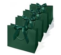 Vitalizart Large Gift Bags With Handles & Bows, Dark Green 4-Piece Set | Paper Bags 33 cm x 25.4 cm x 12.7 cm for Gift Wrapping, Children’s Birthday Parties, Bridal Parties, Party Favours & Sweets