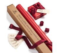 Vitalizart Red Gift Wrapping Paper & Burgundy Ribbons 76cm x 5m | With Silky Satin Ribbon & Gift Tags Recyclable, Wrapping Paper Roll for Christmas Birthday Wedding Gift & Crafts