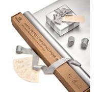 Vitalizart Silver Metallic Gift Wrapping Paper 43 cm x 5 m with 3 Rolls of Silver Silky Ribbons and 6 Gift Tags, Luxury Waterproof Wrapping Paper Set for Birthday, Wedding, Baby Shower, Christmas