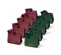 Vitalizart Small Gift Bags Green & Red With Ribbon Handles | Reusable Paper Gift Wrap Bags For Birthday, Baby Shower, Party Favours, Wedding, Christening, Christmas,7.87"x3.54"x7.09"