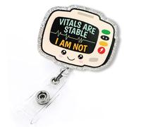Vitals are Stable, I am Not Retractable Badge Reel, Funny Acrylic Badge Reel for Nurse Nursing RN ER ICU CNA LPN CMA Doctor Healthcare & Medical Worker, Cute Cardiac Nurse Gifts, EKG Tech Badge Buddy