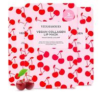 Vitamasques Lip Mask, 3-Pack - Cherry Vegan Collagen Lip Mask Sheets, Repair for Dry & Chapped Lips - Nourishing & Hydrating - Wild Cherries & Hyaluronic Acid - Vegan & Cruelty-Free Korean Skin Care