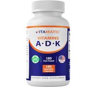 Vitamatic ADK Vitamin Supplement, 180 Veg Capsules, High Potency Vitamins A, D3, K2 for Bone Health, Calcium Absorption, Non-GMO, Gluten Free