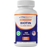 Vitamatic Biotin 10,000 mcg for Stronger Hair, Skin & Nails - 365 Vegan Tablets- Also Called Vitamin B7