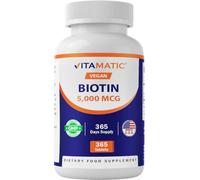 Vitamatic Biotin 5000mcg (5 mg) for Stronger Hair, Skin & Nails - 365 Vegan Tablets- Also Called Vitamin B7