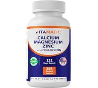 Vitamatic Calcium Magnesium Zinc D3 Boron | 365 Coated Tablets Supplement | Calcium 1200 mg, Magnesium 420mg, Zinc 25mg, Vitamin D3 1000 IU, Boron 1 mg | Non-GMO | Gluten Free | Made in USA