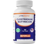 Vitamatic Clostridium butyricum 25 Million - Gut Health - 60 DR Capsules (Delayed Released) - Made with Prebiotic Inulin Fiber