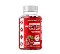 Vitamatic Extra Strength Vitamin B12 5000 mcg (Methylcobalamin) Gummies - 120 Count - Natural Cherry Flavor - Energy & Nervous System Support