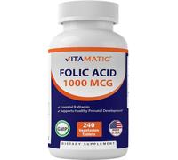 Vitamatic Folic Acid 1000 mcg (1 mg) - 240 Vegetarian Tablets - 1667 mcg DFE - Vitamin B9