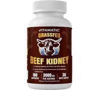 Vitamatic Grass Fed Beef Kidney with Liver - 180 Capsules - Freeze Dried & Non-GMO - Pasture Raised Glandular Supplement - Made in USA