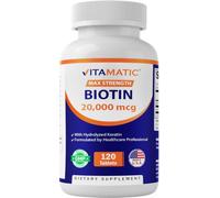 Vitamatic High Potency Biotin 20000 mcg (20mg) with Keratin 100mg - 120 Vegetarian Tablets - Biotin Supplements for Healthy Hair Skin & Nails for Adults (120 Count (Pack of 1))
