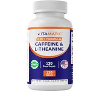Vitamatic L-Theanine 200mg with Caffeine 100mg 120 Vegetarian Tablets - Nootropic Supplement for Focused Energy