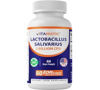 Vitamatic Lactobacillus Salivarius 2 Billion per DR Capsule - 60 Count - Digestive Support - Made with Prebiotic Inulin Fiber (1 Bottle)