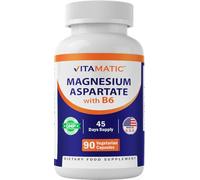 Vitamatic Magnesium Aspartate 400mg per Serving - 90 Vegetarian Capsules - Added B6 for Maximum Absorption - Supports Muscle, Joint, and Heart Health*